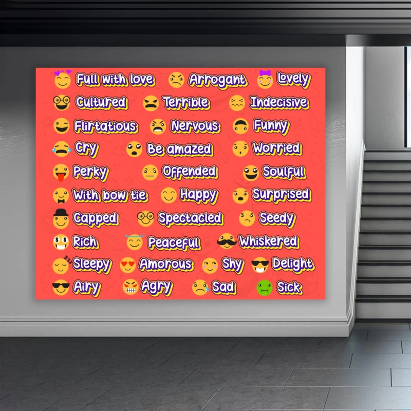 İngilizce Emoji Konsept Okul Posteri